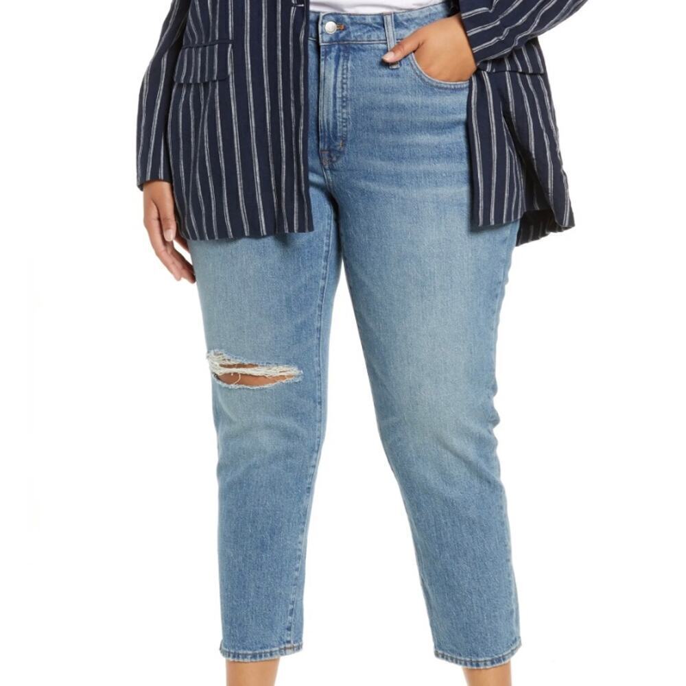 Madewell Size 20W Perfect Vintage Cropped Mom Jeans Midrise Stretch Denim Ripped